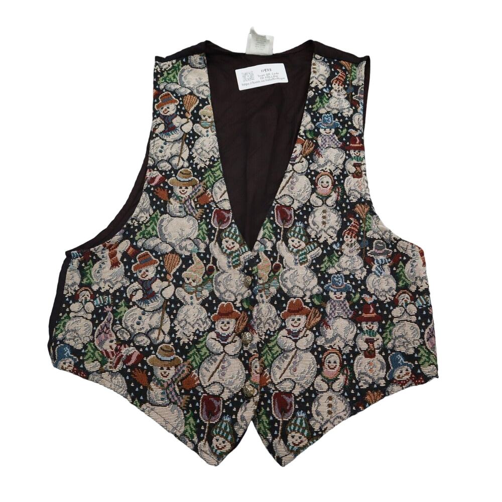 Backroad Blues Vest Womens Large Multicolor Snowman Embroidered Casual Wear